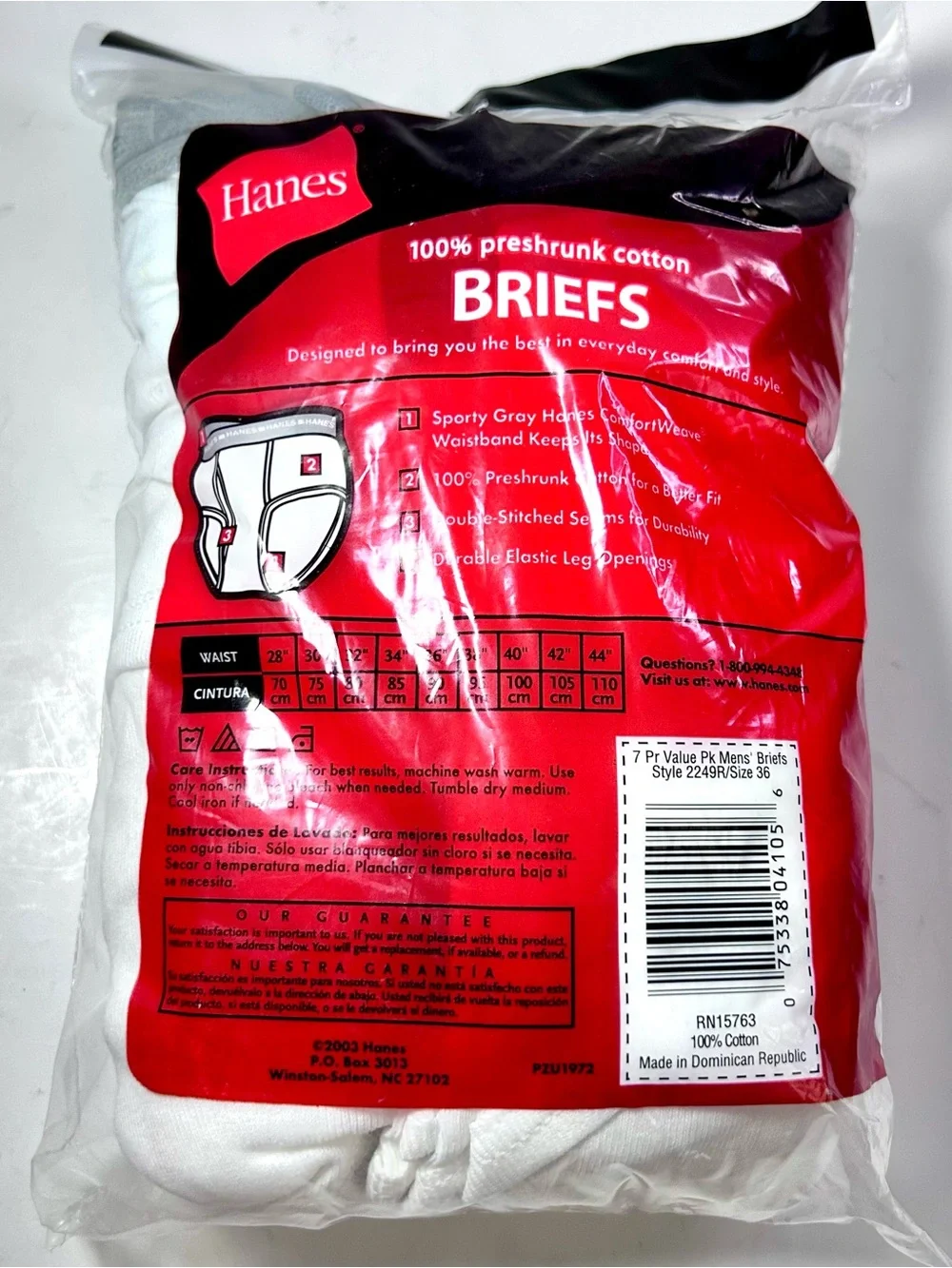 Vintage 2003 Hanes Men’s White Briefs 36 Pack of 7